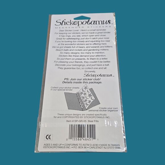 Rare Sealed Vintage Stickopotamus Messenger Stickers Teddy Bear Fills Valentine - Picture 2 of 2